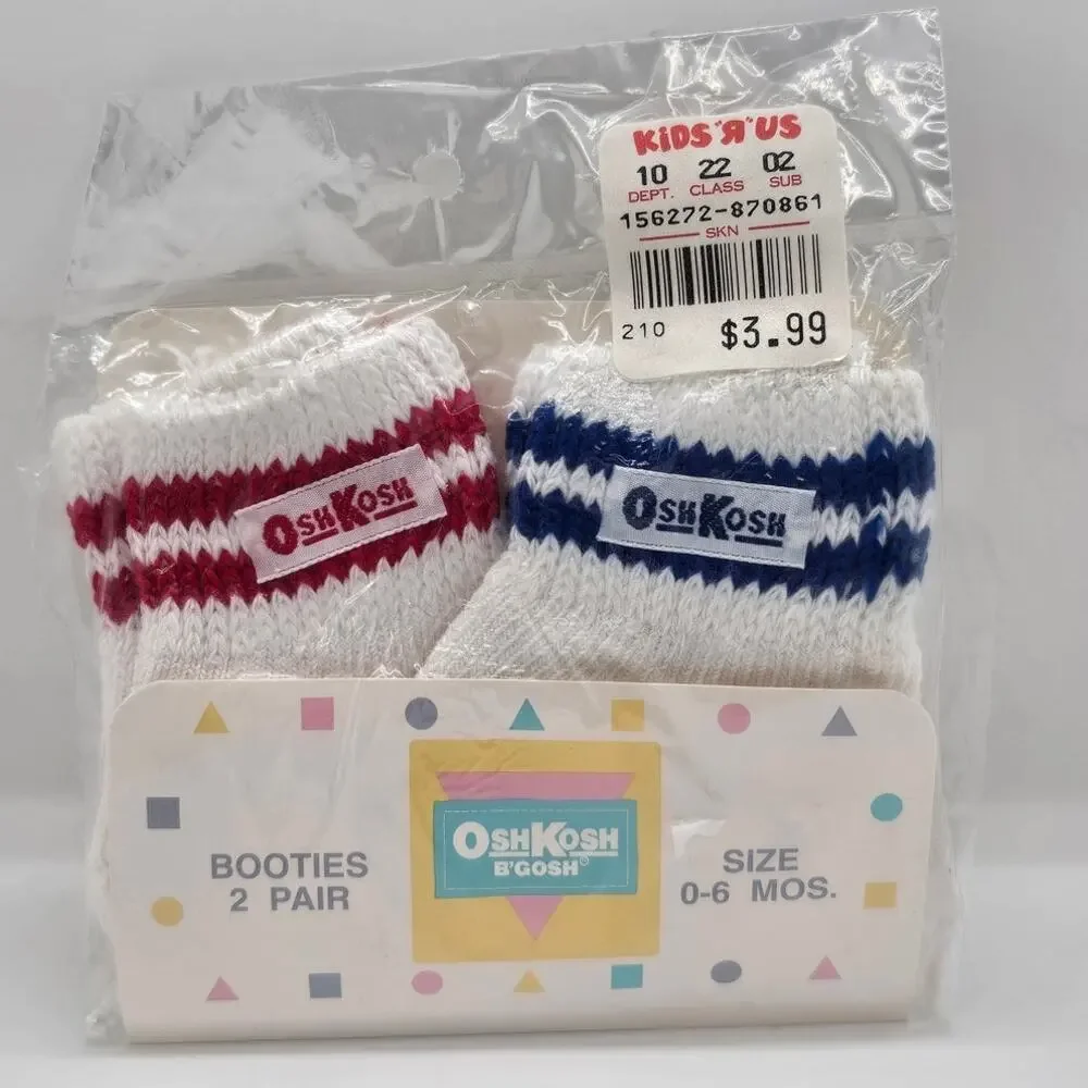 NOS Vintage 1992 OshKosh Red and Blue Baby Booties Sealed 2 Pairs
